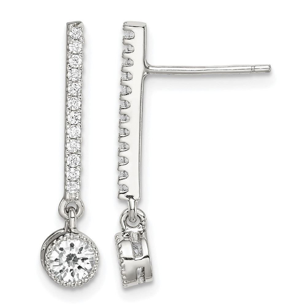Sterling Silver Rhodium-plated Polished CZ Bar Post Dangle Earrings