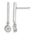 Sterling Silver Rhodium-plated Polished CZ Bar Post Dangle Earrings