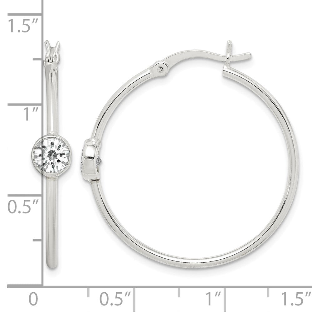 Sterling Silver CZ Polished Hoop Earrings