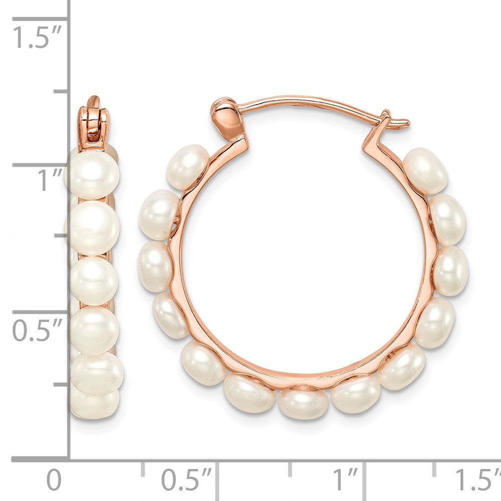 Sterling Silver Rose-tone 18k Flash-plated 4-5mm Hoop FWC Pearl Earrings
