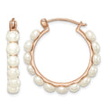 Sterling Silver Rose-tone 18k Flash-plated 4-5mm Hoop FWC Pearl Earrings