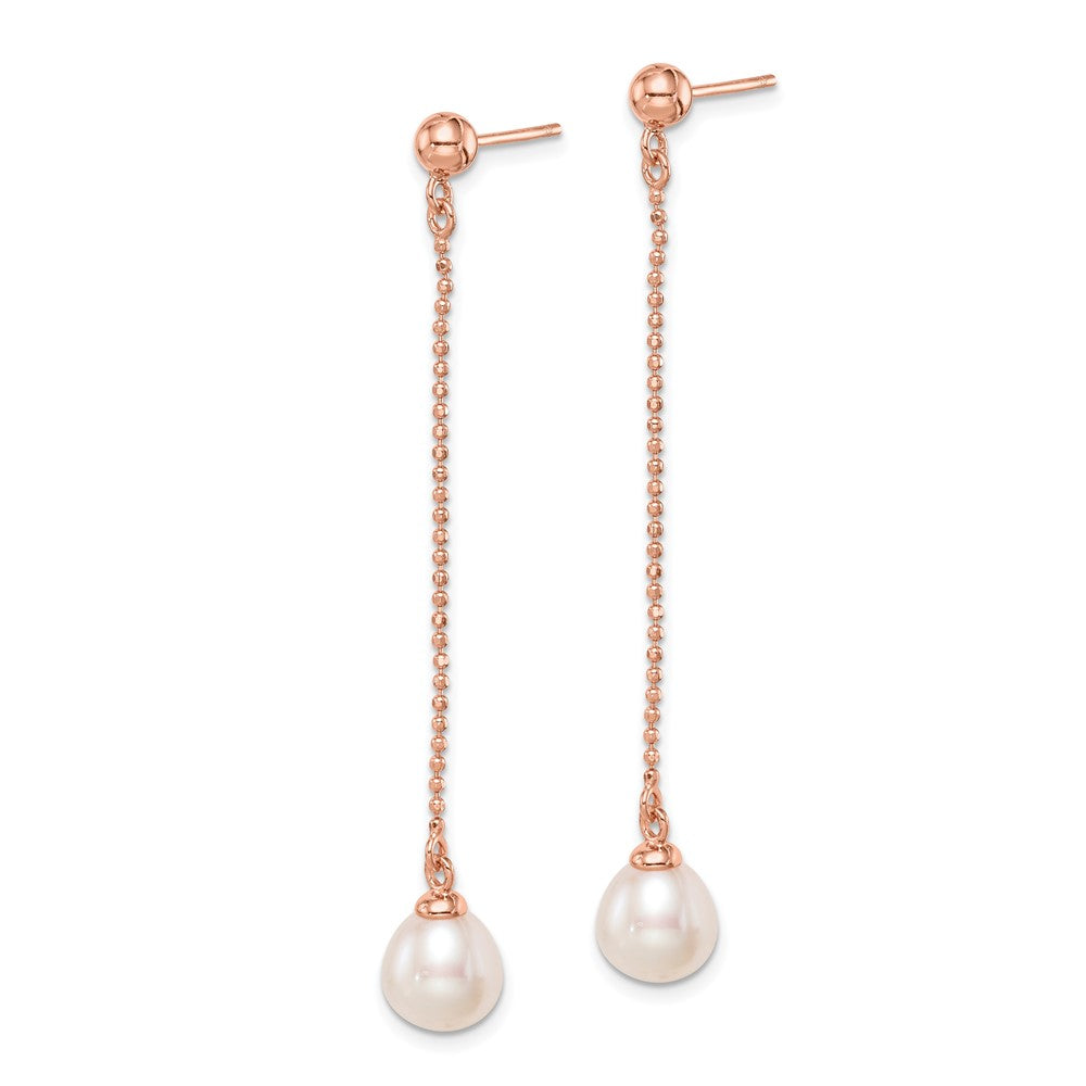 Sterling Silver Rose-tone 18k Flash-plated 7-8mm Drop FWC Pearl Earrings