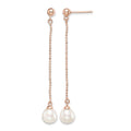 Sterling Silver Rose-tone 18k Flash-plated 7-8mm Drop FWC Pearl Earrings
