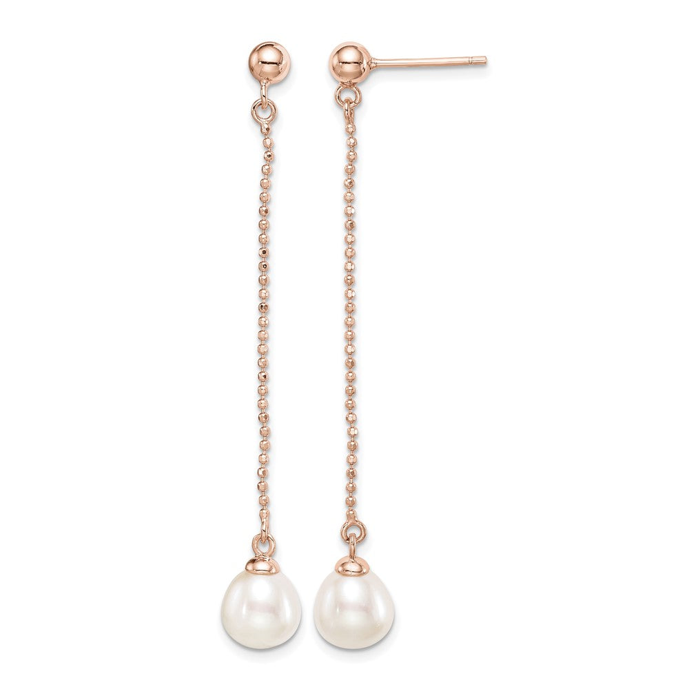 Sterling Silver Rose-tone 18k Flash-plated 7-8mm Drop FWC Pearl Earrings