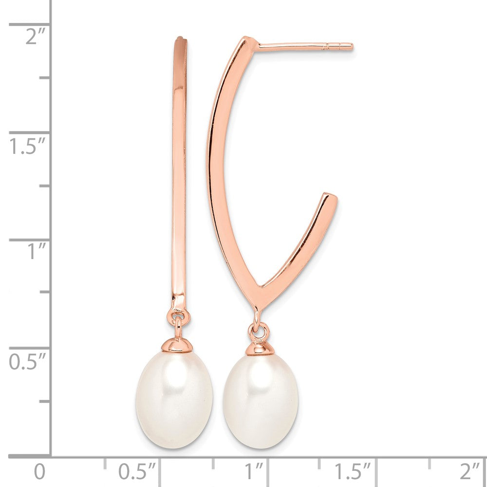 Sterling Silver Rose-tone 18k Flash-plated 8-9mm Rice FWC Pearl Earrings