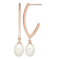 Sterling Silver Rose-tone 18k Flash-plated 8-9mm Rice FWC Pearl Earrings
