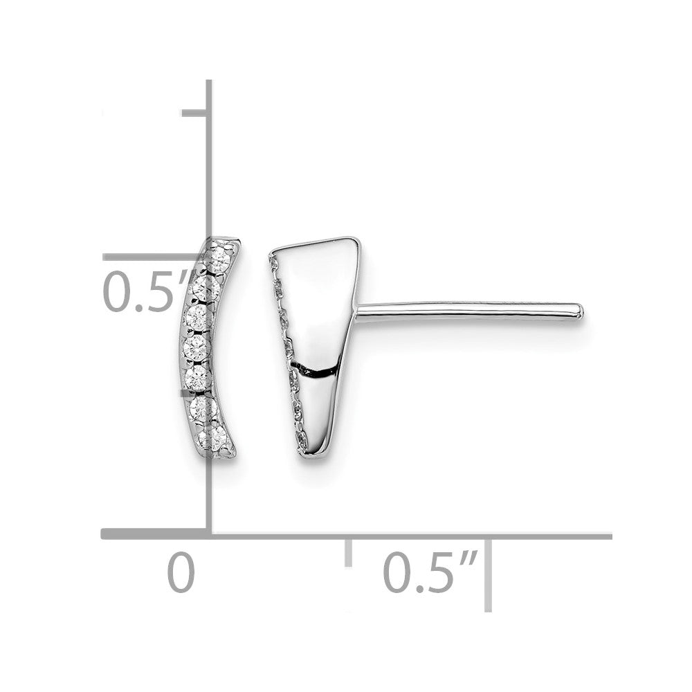 Sterling Silver Rhodium-plated Polished CZ Curved Wedge Post Earrings