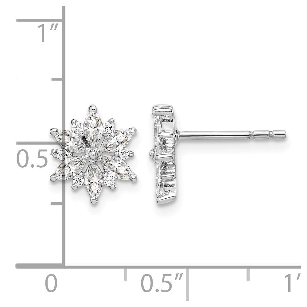Sterling Silver Rhodium-plated Polished CZ Snowflake Post Earrings