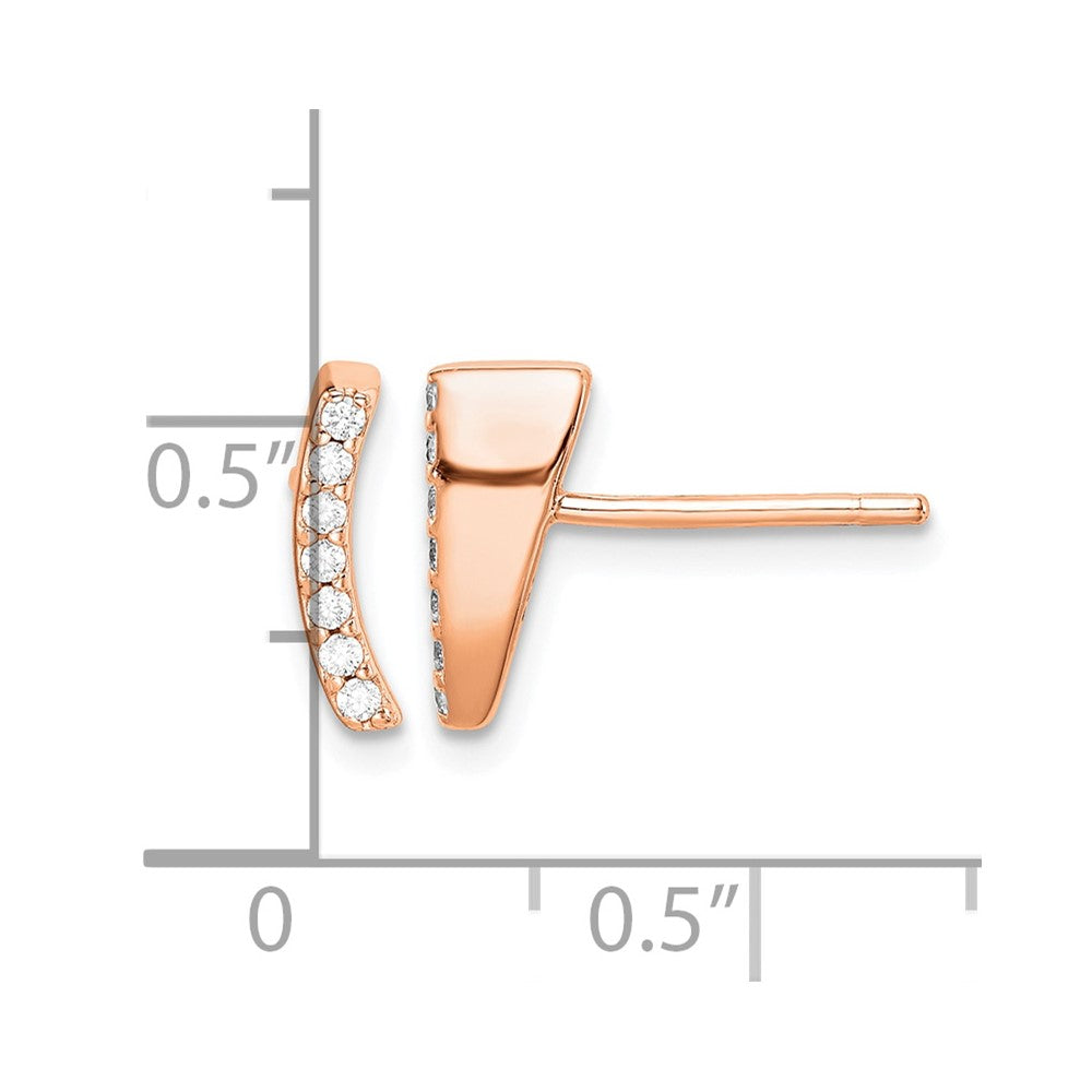 Sterling Silver Rose-tone Polished CZ Curved Wedge Post Earrings