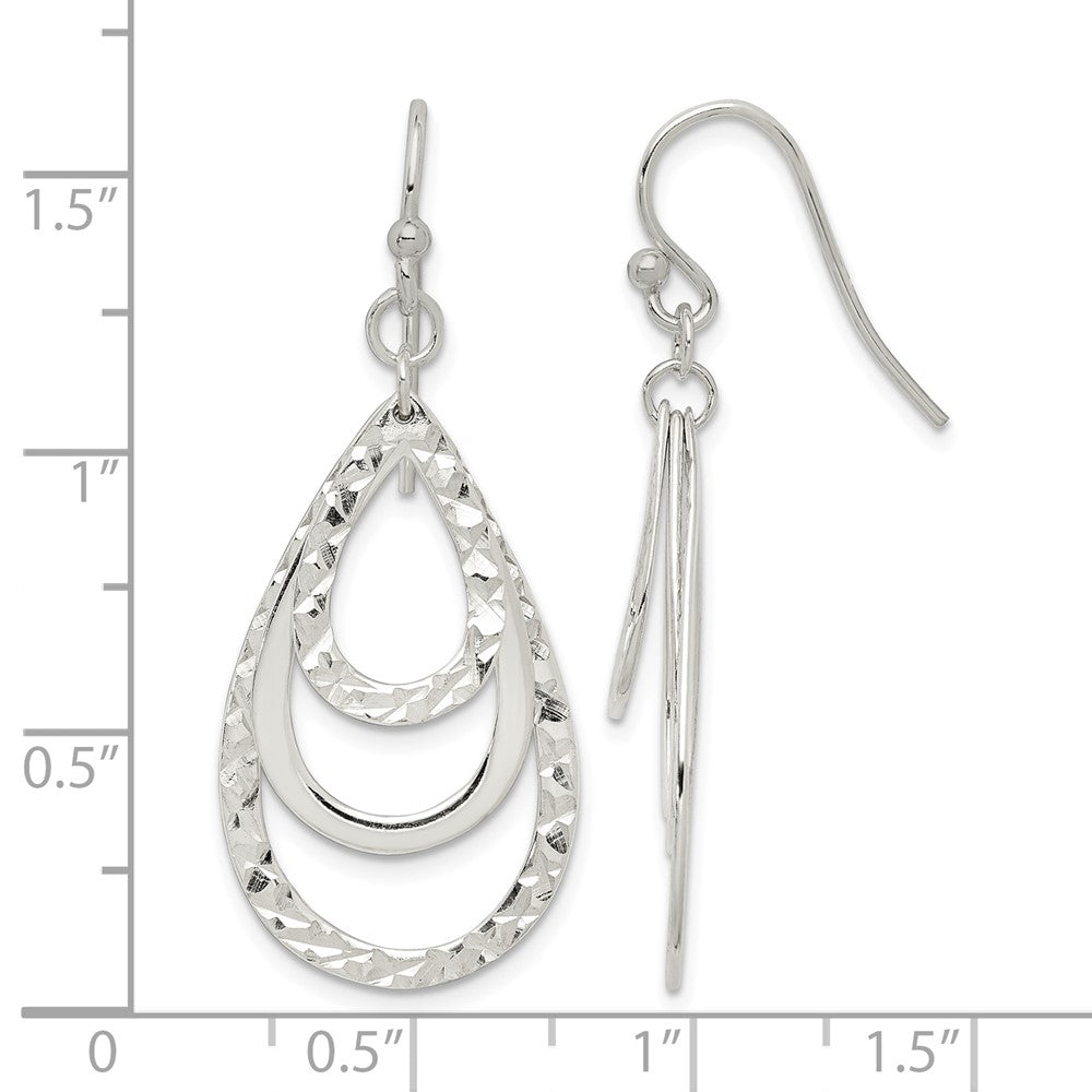 Sterling Silver Polished & Diamond-cut Triple Teardrop Dangle Earrings
