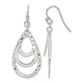 Sterling Silver Polished & Diamond-cut Triple Teardrop Dangle Earrings