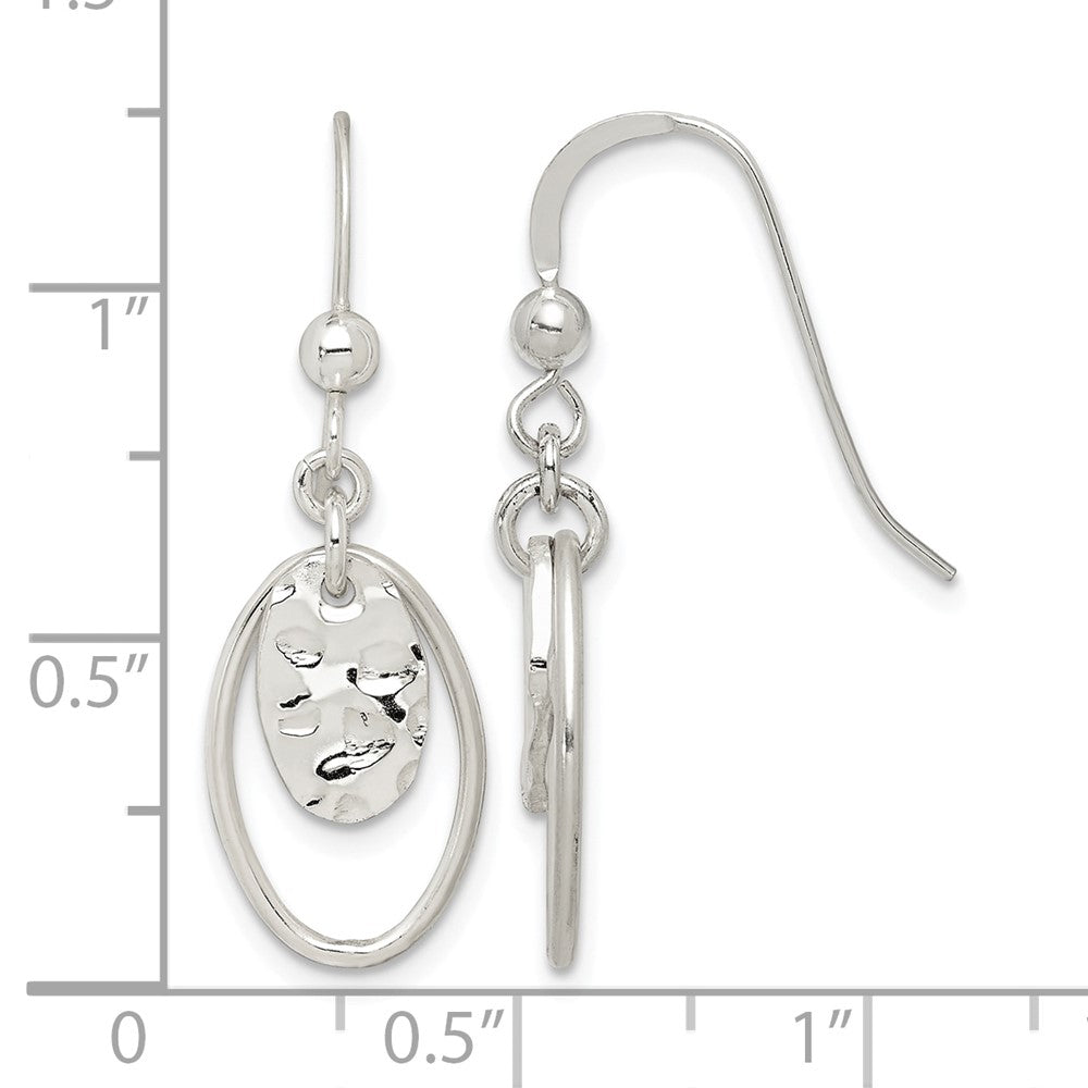 Sterling Silver Polished & Hammered Oval Dangle Earrings