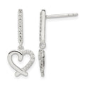 Sterling Silver CZ Dangle Heart Post Earrings