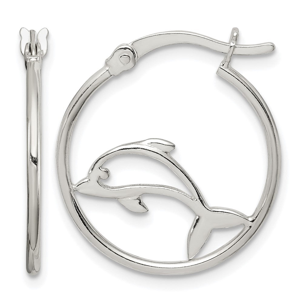 Sterling Silver Polished Dolphin Hoop Earrings