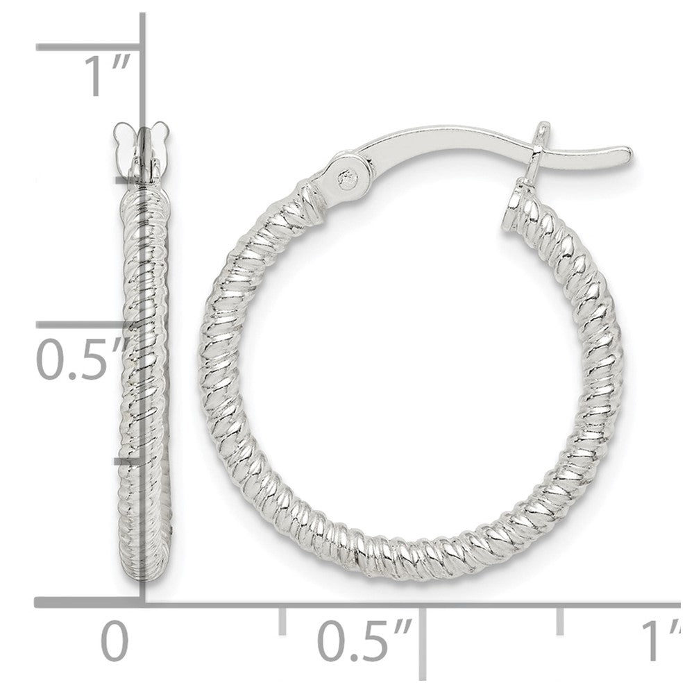 Sterling Silver Twisted 2x20mm Round Hoop Earrings