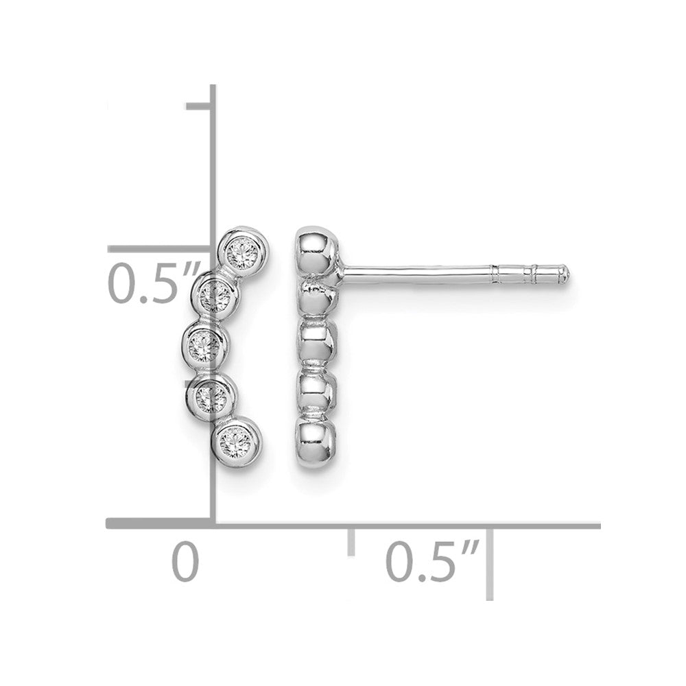 Sterling Silver Rhodium-plated Polished Five CZ Curved Post Earrings