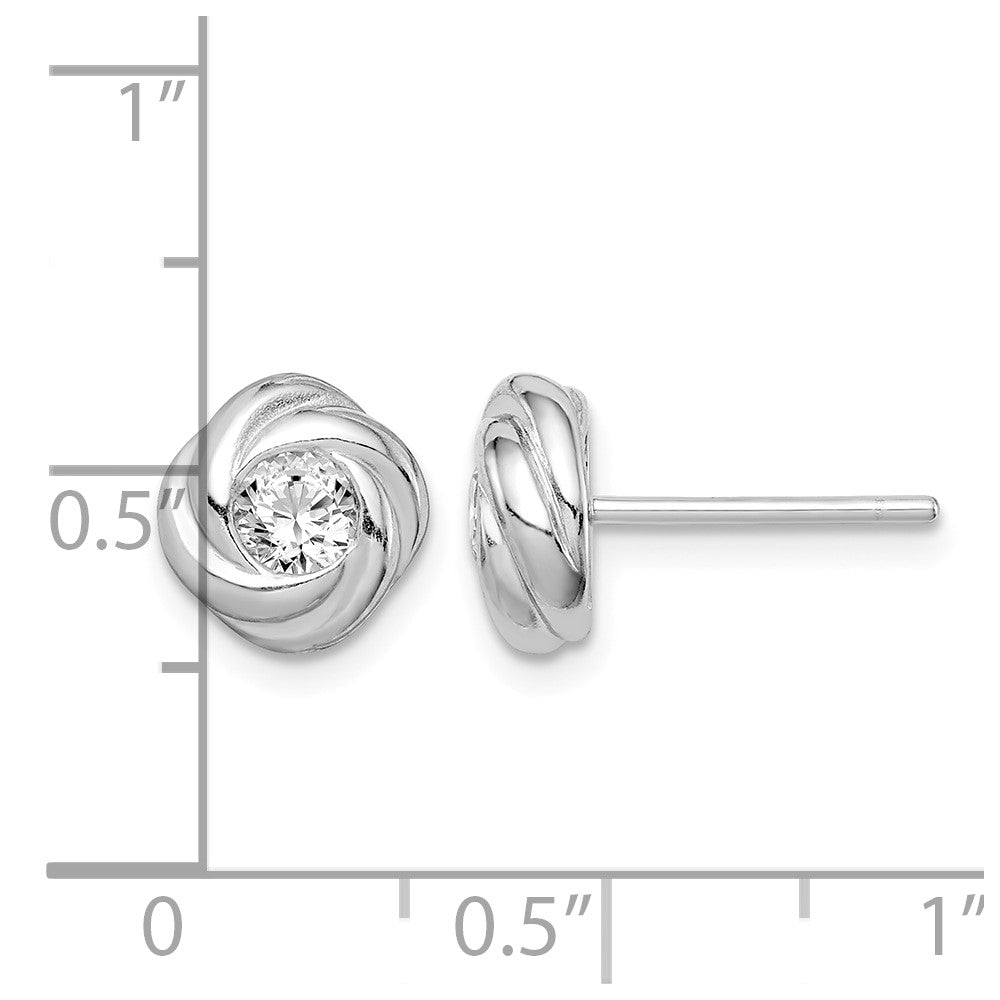 Sterling Silver Rhodium Plated CZ Knot Post Earrings