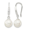 Sterling Silver Rhodium-plated 7-8mm Shell Pearl & CZ Dangle Earrings