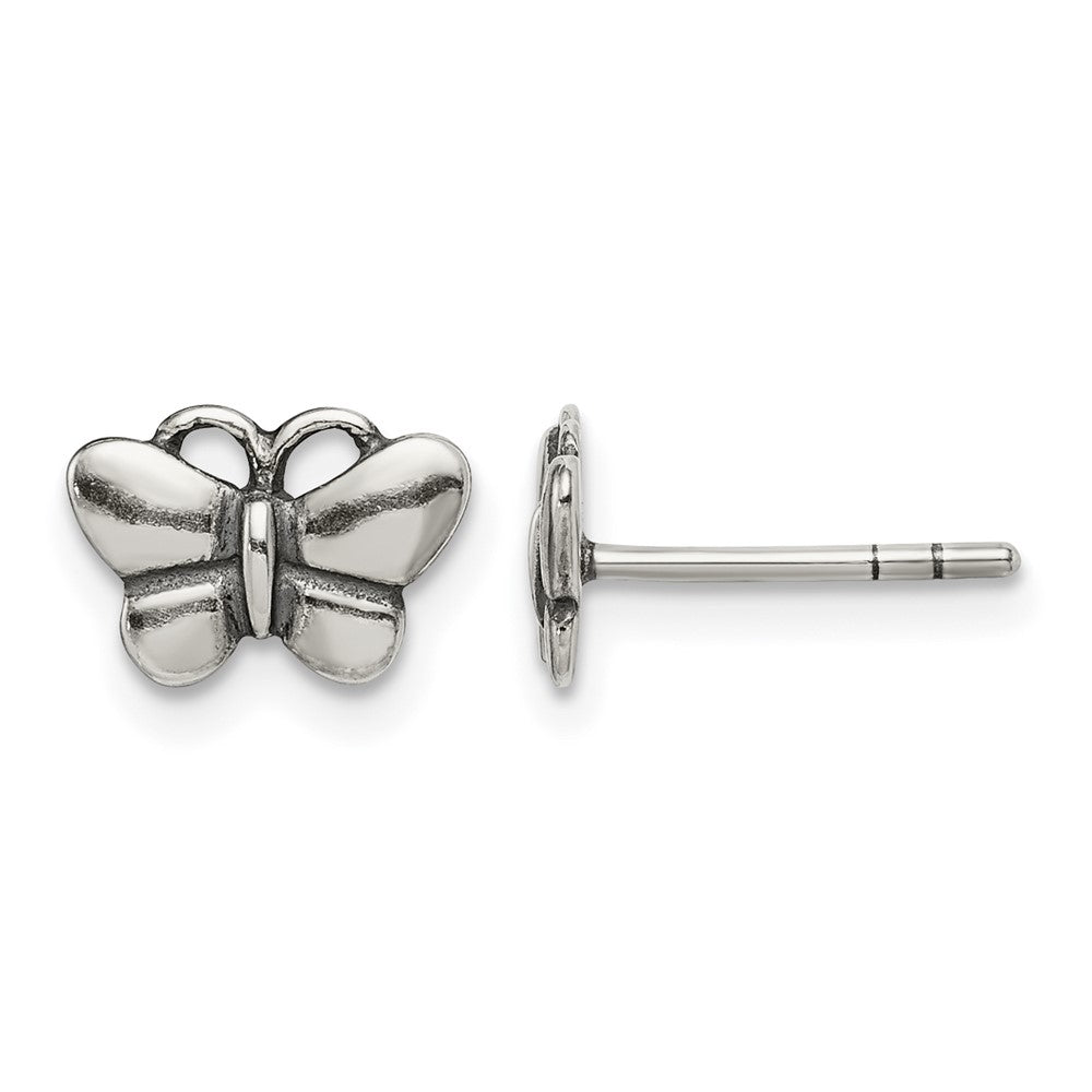 Sterling Silver Oxidized Butterfly Post Earrings
