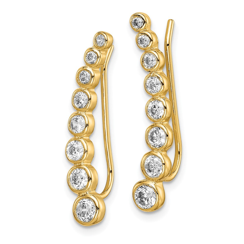 Sterling Silver 14K Gold-plated Polished Graduated CZ Ear Climber Earrings