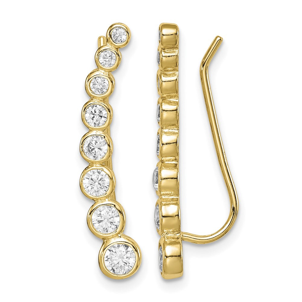 Sterling Silver 14K Gold-plated Polished Graduated CZ Ear Climber Earrings
