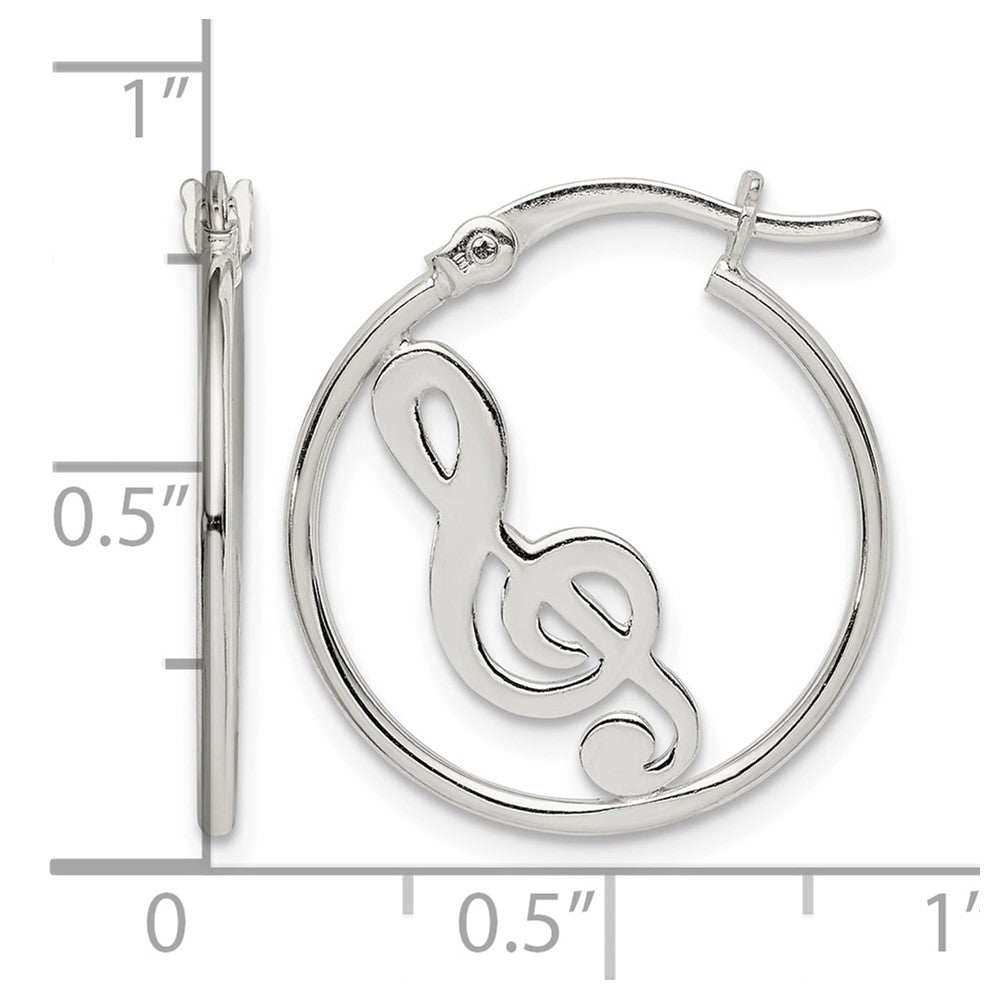 Sterling Silver Polished Music Note Hoop Earrings