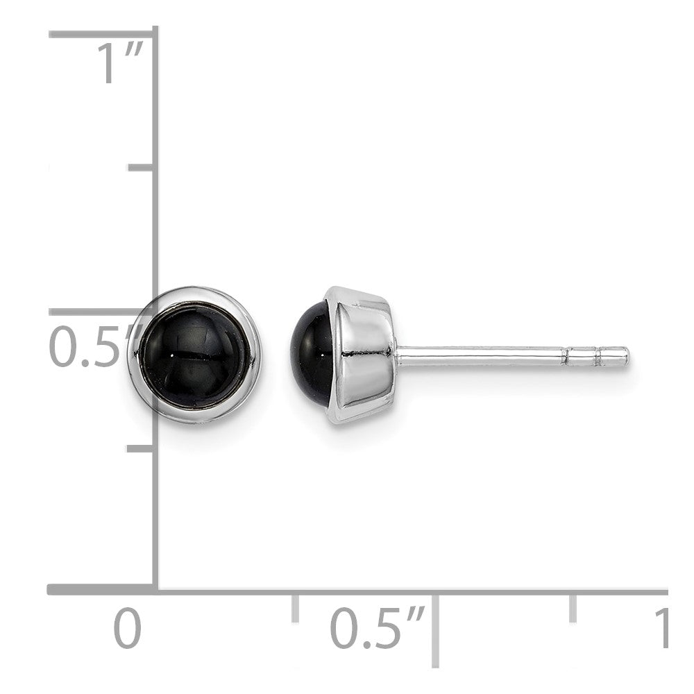 Sterling Silver Rhodium-plated Polished Onyx Round Bezel Stud Earrings