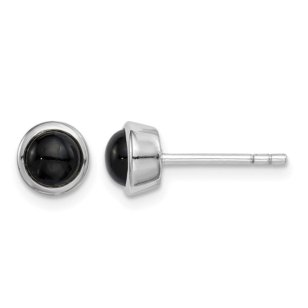 Sterling Silver Rhodium-plated Polished Onyx Round Bezel Stud Earrings