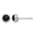 Sterling Silver Rhodium-plated Polished Onyx Round Bezel Stud Earrings