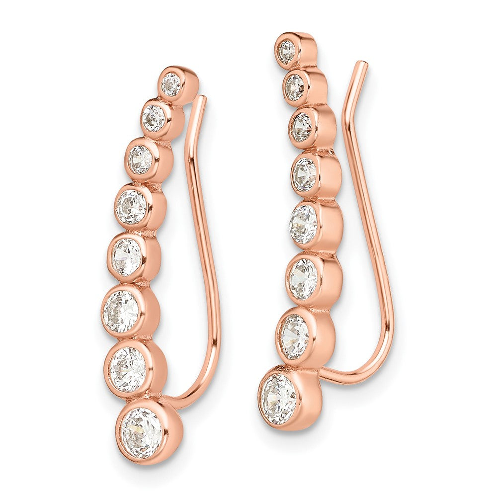 Sterling Silver 14K Rose gold-plated Graduated CZ Ear Climber Earrings