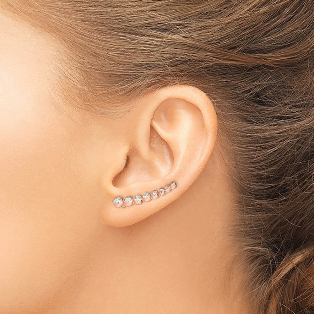Sterling Silver 14K Rose gold-plated Graduated CZ Ear Climber Earrings