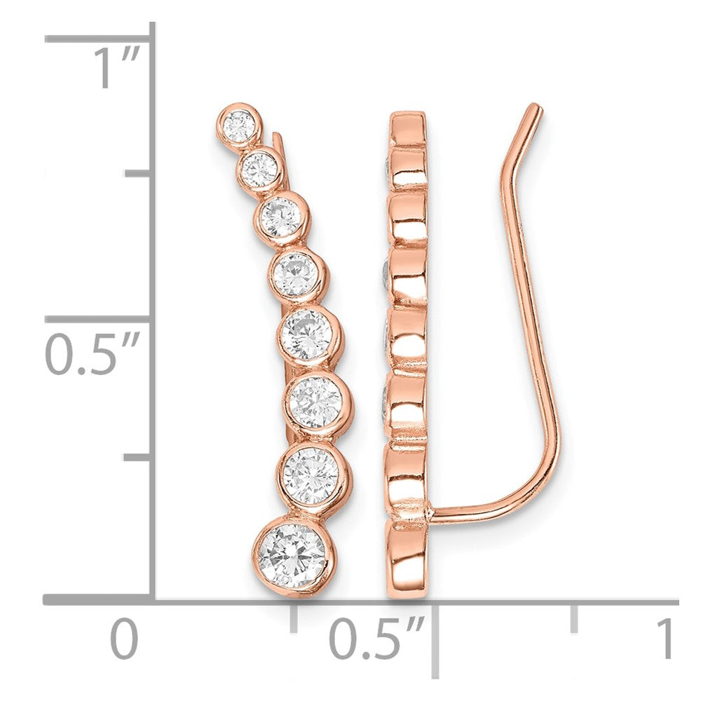 Sterling Silver 14K Rose gold-plated Graduated CZ Ear Climber Earrings