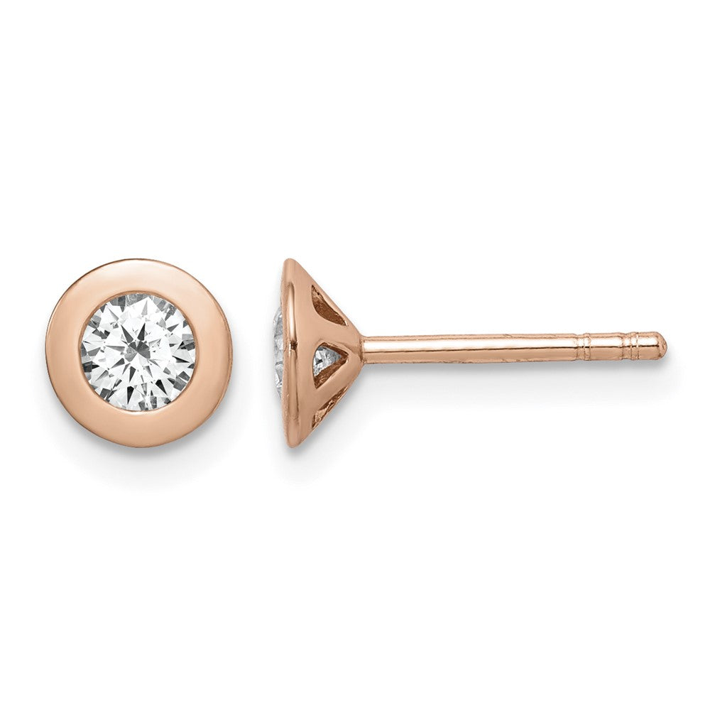 Sterling Silver Rose-tone Brushed CZ Post Earrings