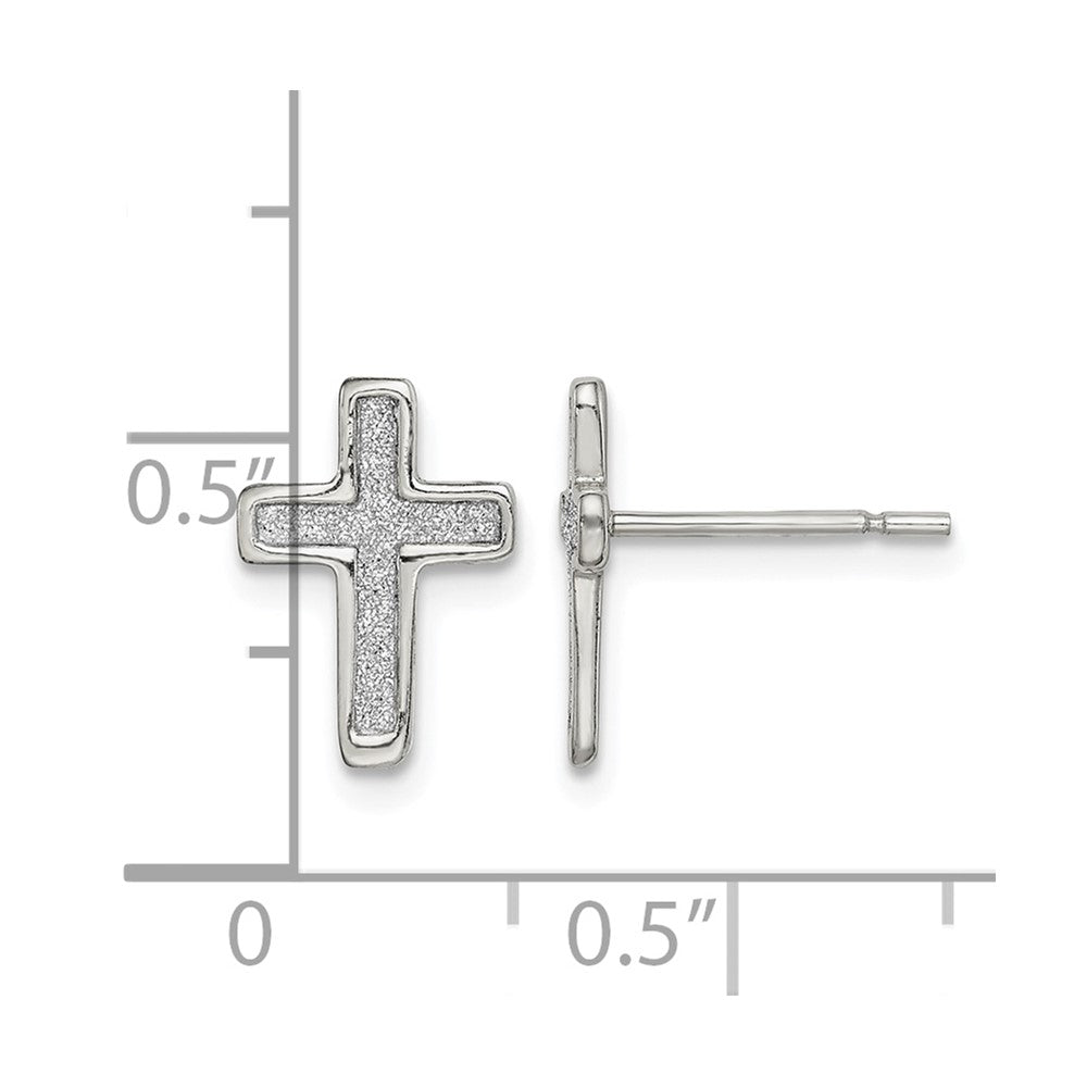 Sterling Silver Polished Glitter Infused Latin Cross Post Earrings