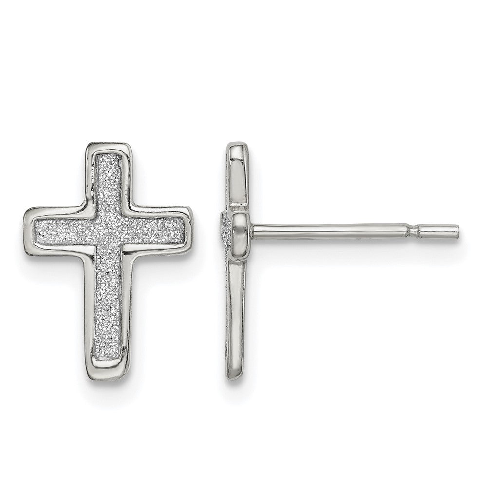 Sterling Silver Polished Glitter Infused Latin Cross Post Earrings