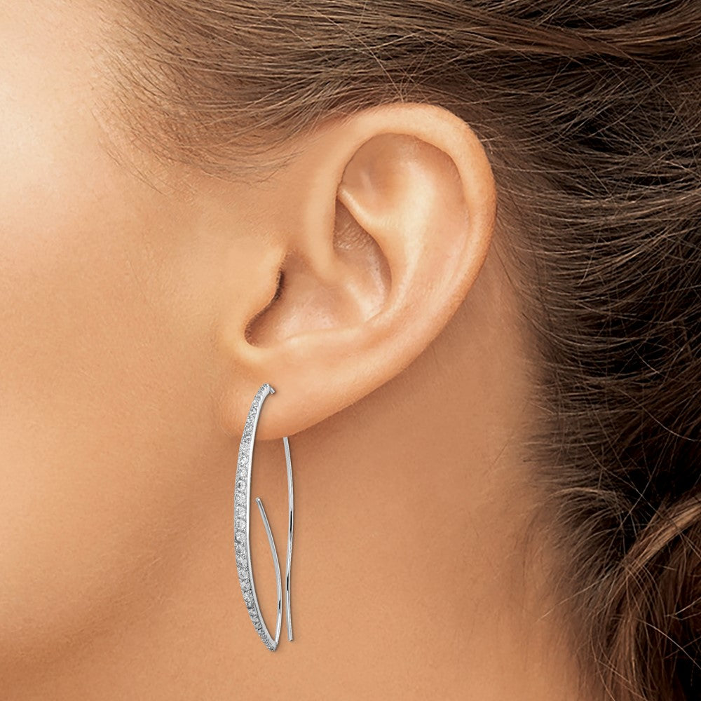 Sterling Silver Rhodium-plated CZ Threader Earrings