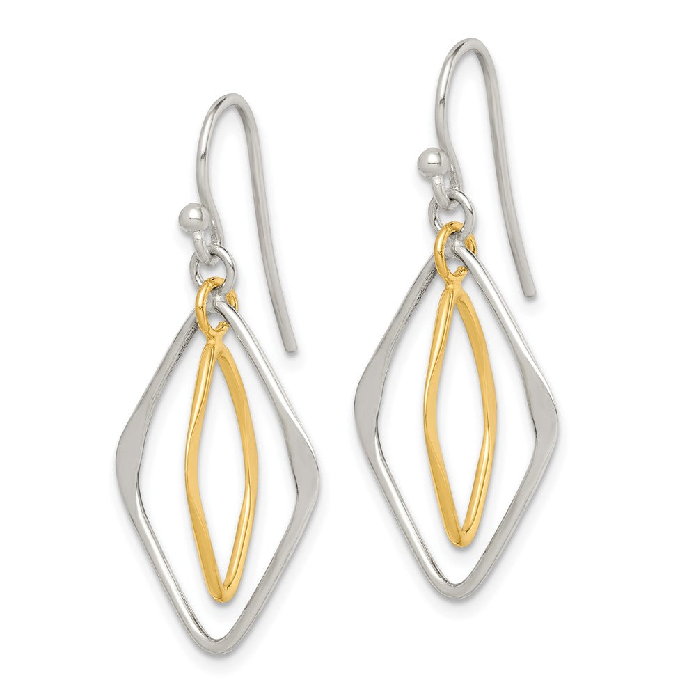 Sterling Silver & Gold-plated Polished Diamond Shaped Dangle Earrings