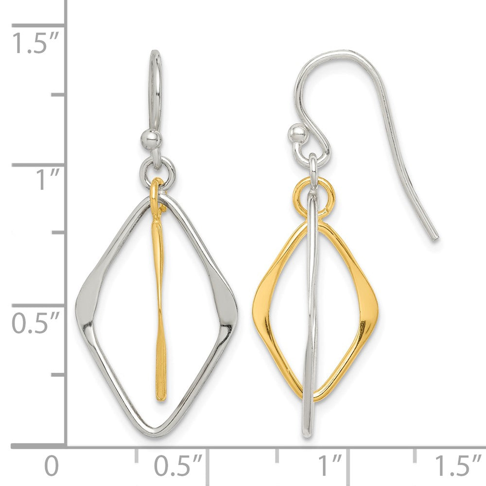 Sterling Silver & Gold-plated Polished Diamond Shaped Dangle Earrings