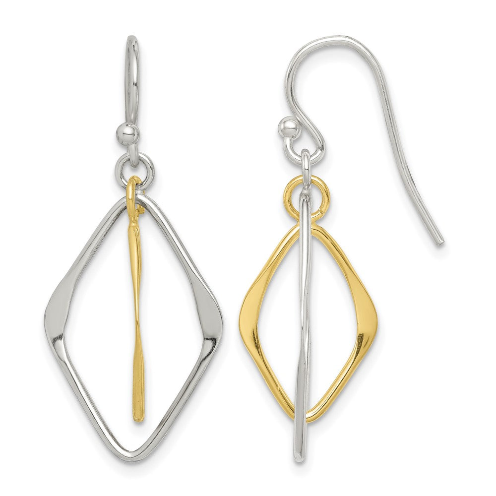 Sterling Silver & Gold-plated Polished Diamond Shaped Dangle Earrings