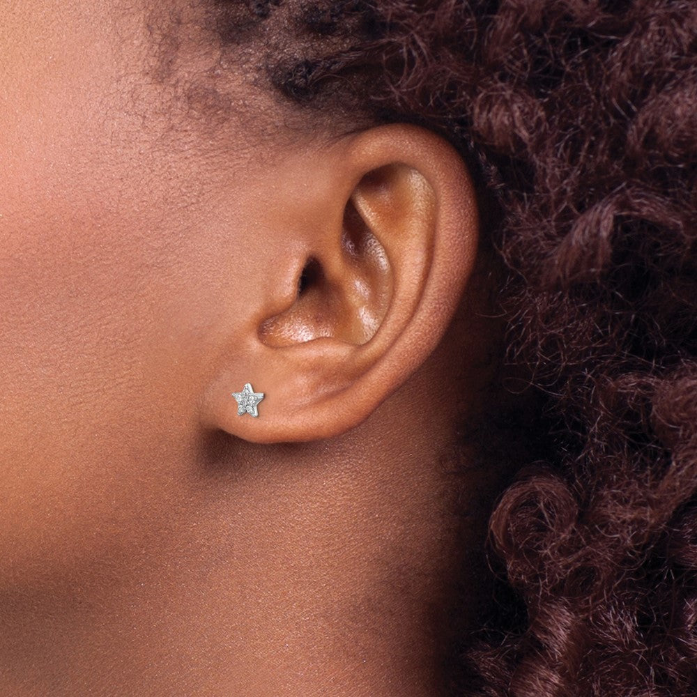 Sterling Silver Rhodium-plated CZ Star Post Earrings