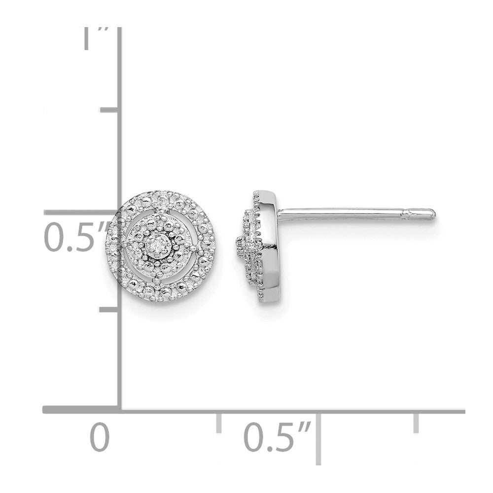 Sterling Silver RH-plated Polished & Textured Diamond Circle Post Earrings