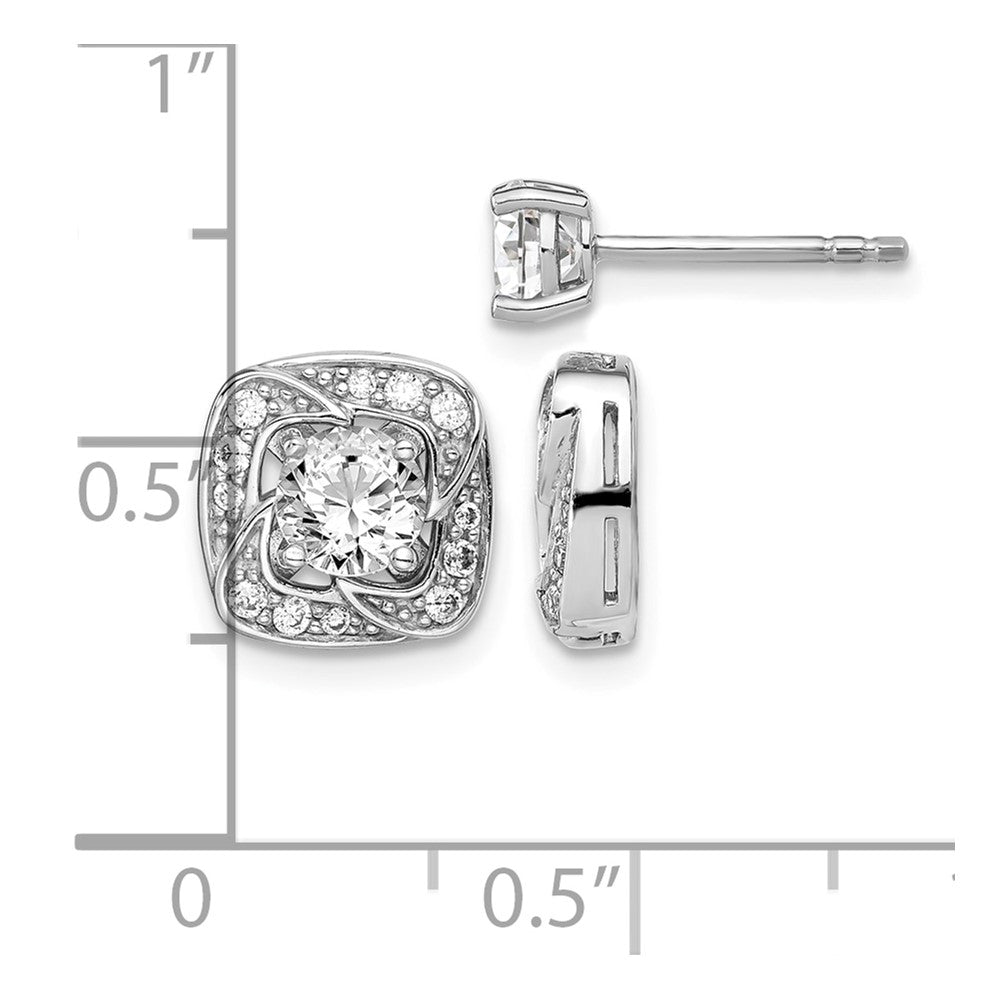 Sterling Silver RH-plated 5mm Round CZ Post w/ Square Jackets Earrings