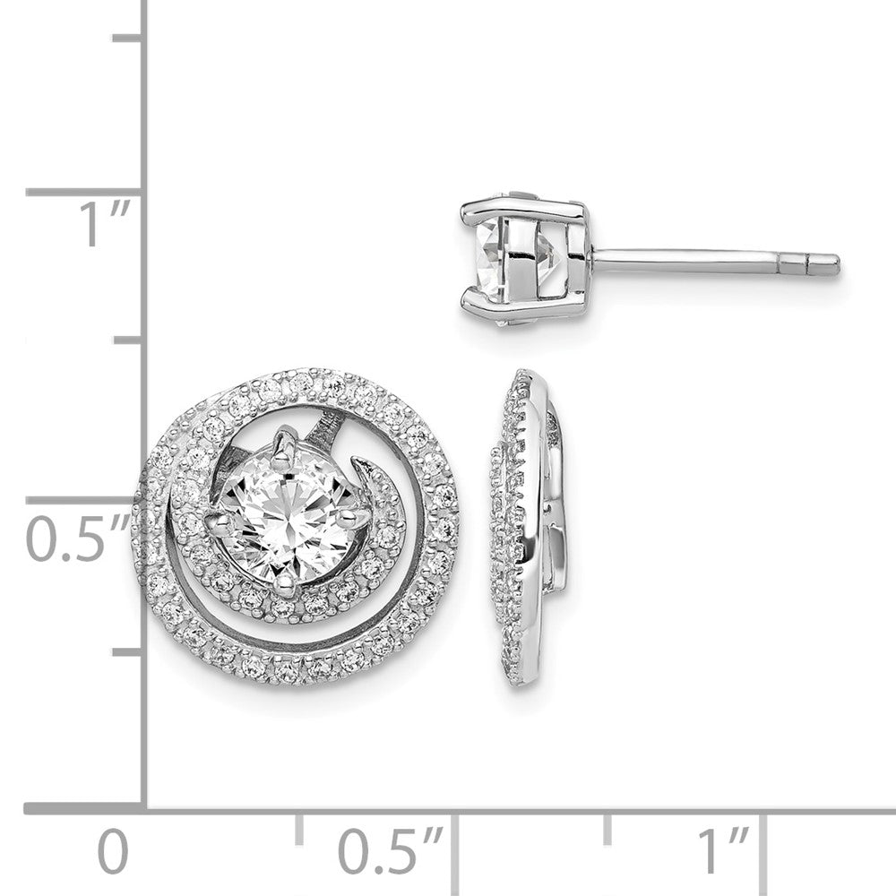 Sterling Silver Rhodium-plated 6mm Round CZ w/Swirl Jackets Earrings