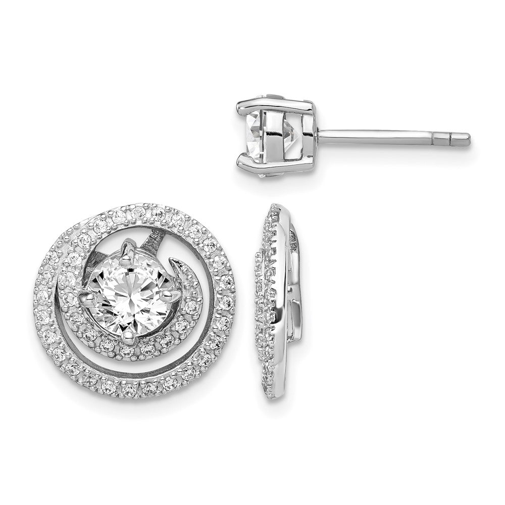 Sterling Silver Rhodium-plated 6mm Round CZ w/Swirl Jackets Earrings
