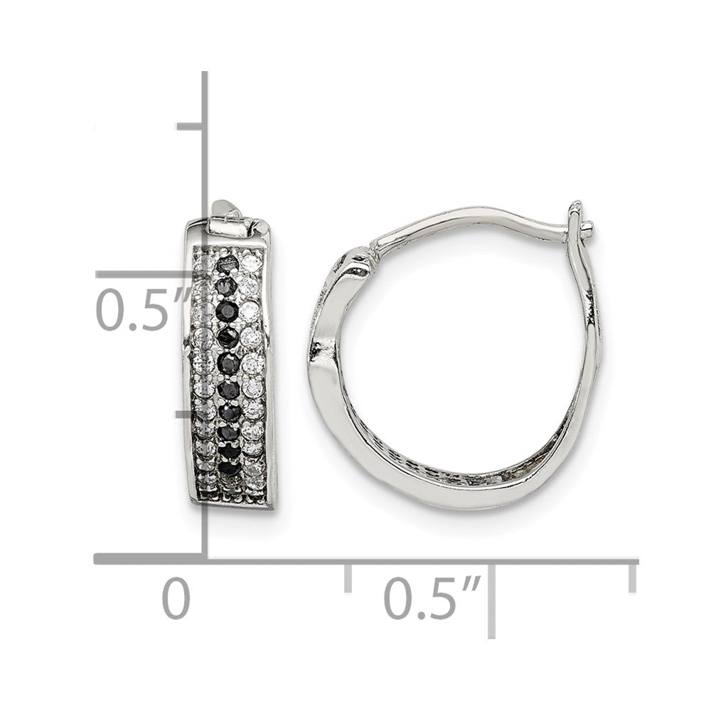 Sterling Silver RH-pltd Polished Black/White CZ 4mm Round Hoop Earrings