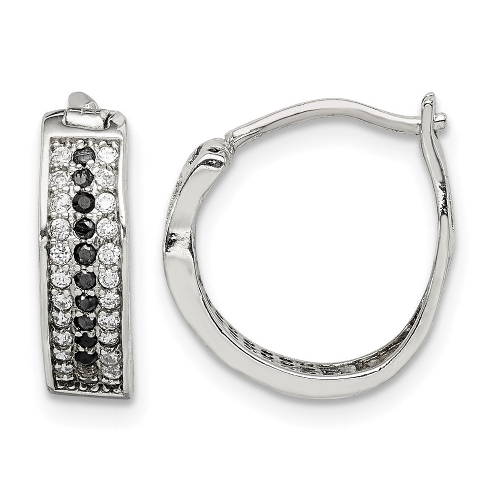 Sterling Silver RH-pltd Polished Black/White CZ 4mm Round Hoop Earrings