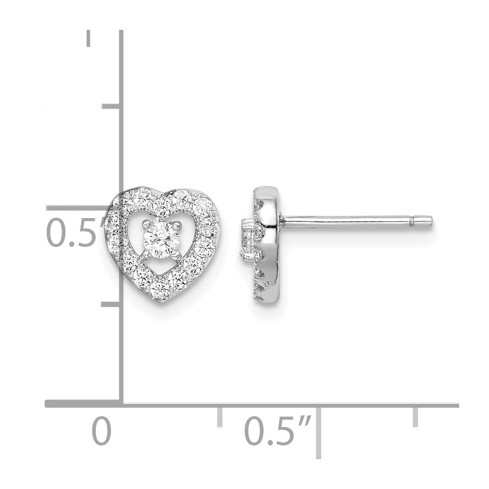 Sterling Silver Rhodium-plated CZ Heart Post Earrings