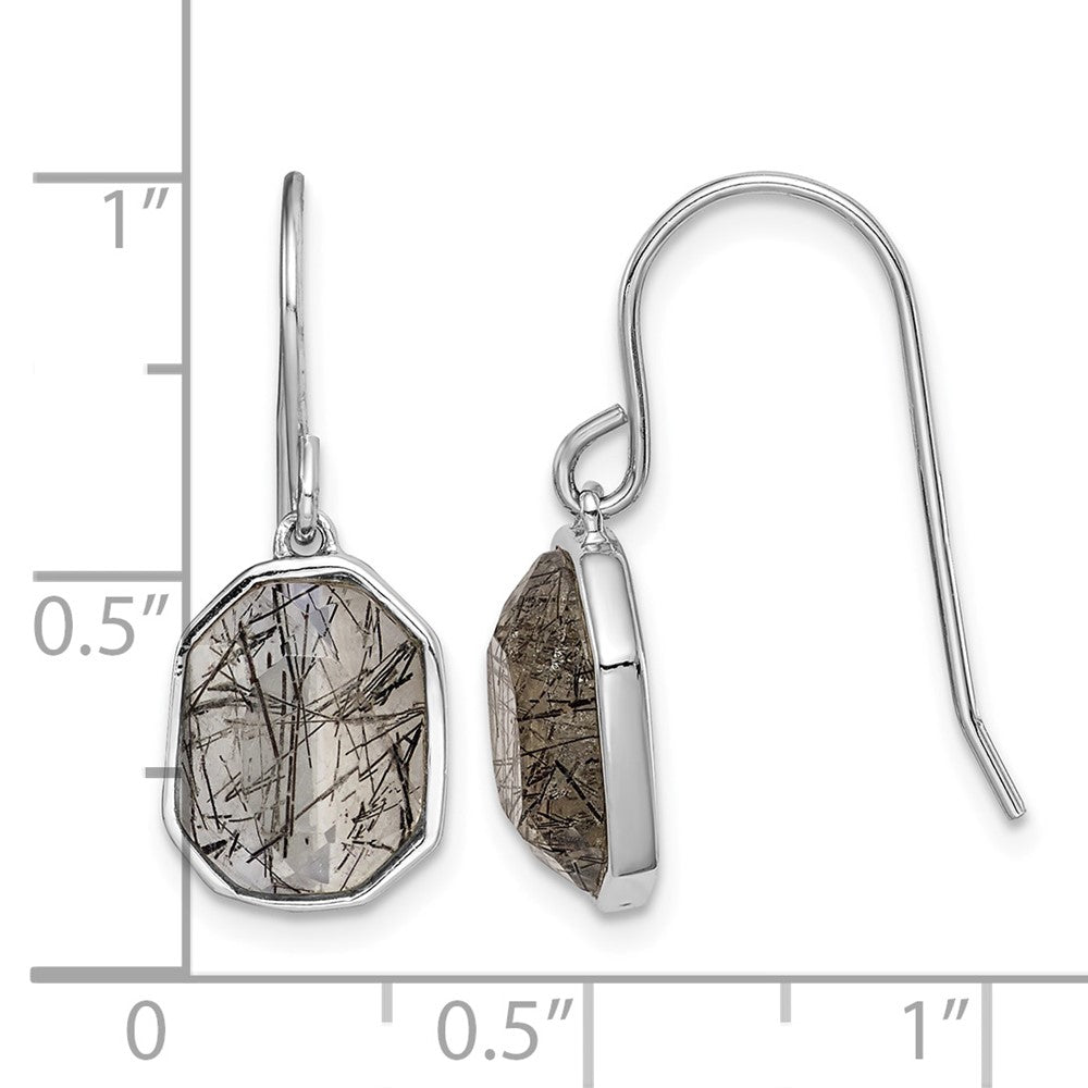Sterling Silver RH-plated Polished Tourmalinated Quartz Dangle Earrings