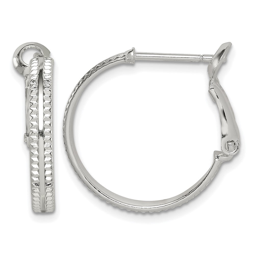 Sterling Silver Milgrain 2x20mm Omega Back Round Hoop Earrings