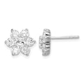 Sterling Silver Rhodium Plated CZ Post Flower Earrings